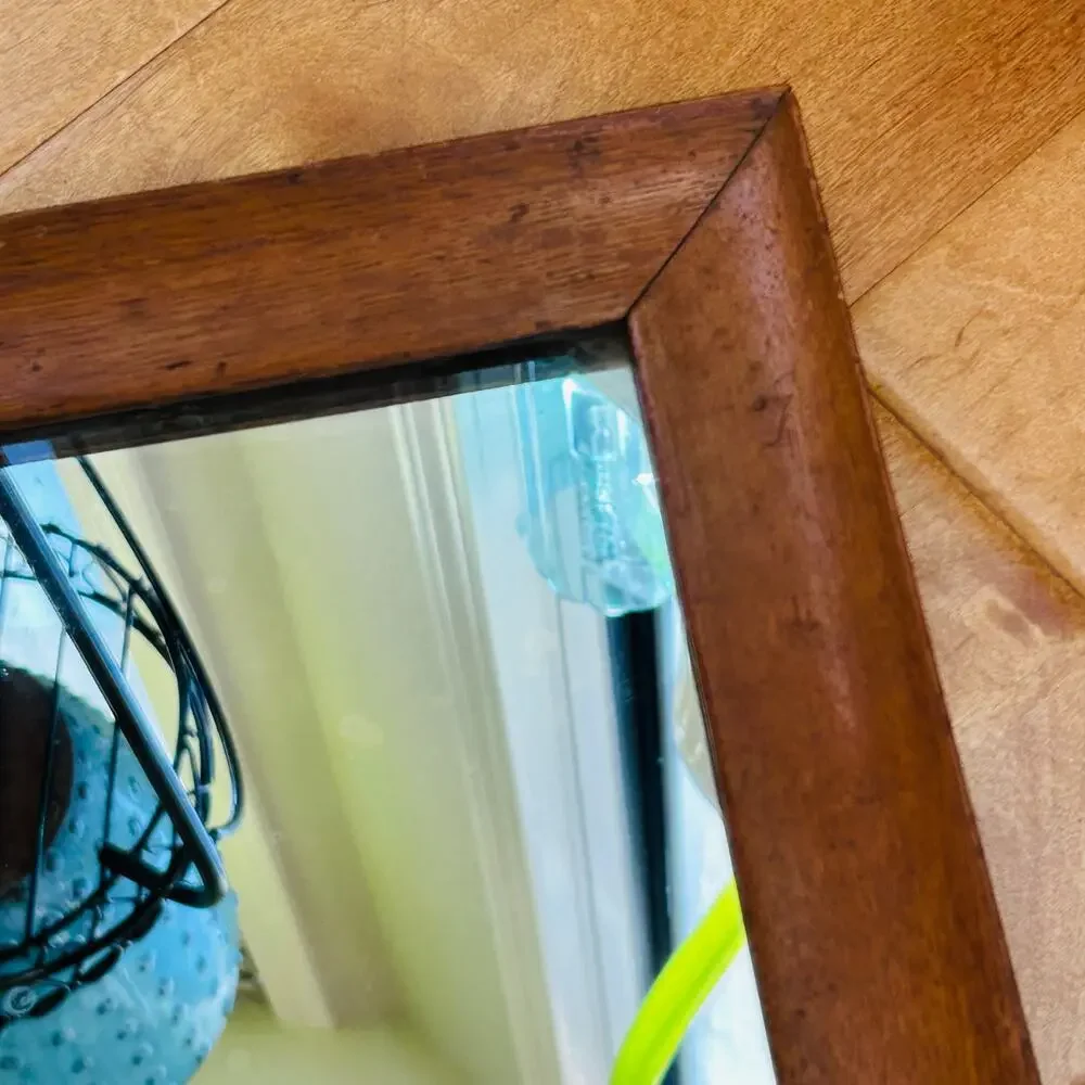 Antique Primitive wood wooden square Picture Mirror Framed